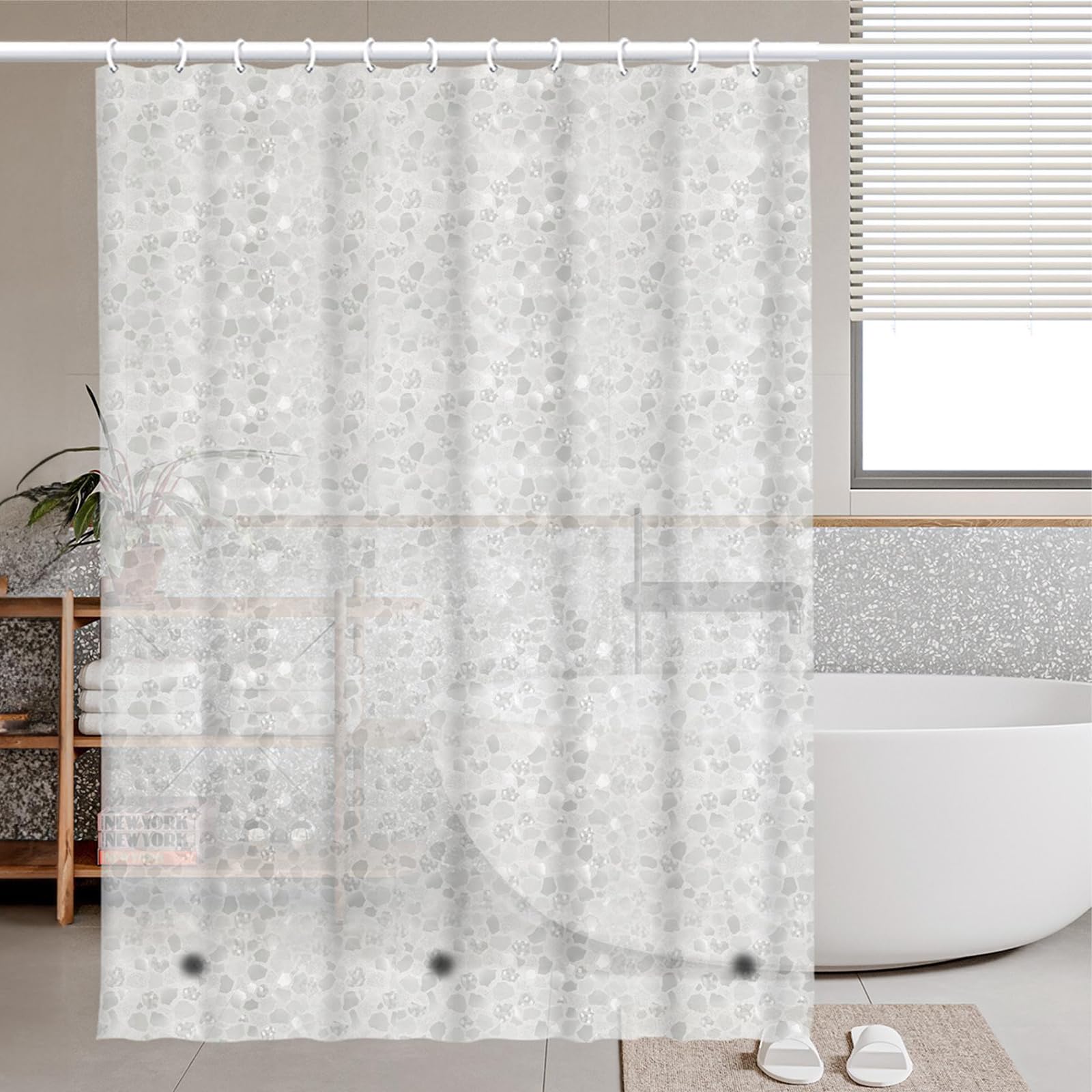 3D Crushed Stone Design ECO Shower Curtain - Mould Proof PEVA Waterproof 180x180cm With 3 Magnets, 12 Plastic Hooks - Heavy Duty Quick-Drying Washable Bathroom Curtain
