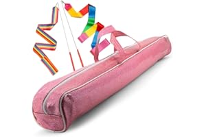 SIRCLES Twirling Marching Baton Bag Case with Shoulder Strap - Majorette Marching Band, Gymnastics Carry bag - Complete with 2 Rainbow Dance Ribbons
