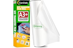 CenDale DTF Film Roll 13 inch x 328ft Glossy - A3+ DTF Transfer Film Roll, Hot & Cold Peel DTF Roll Film 13 inch, Single-Sided Clear DTF Paper Roll for Dark & Light T-Shirts (13" x 100M, Glossy)