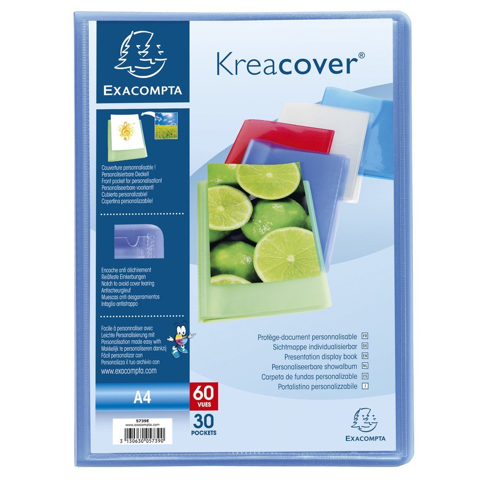 Exacompta - Ref 5739E - Kreacover Collection - Semi-Rigid Opaque PP Display Book - 240 x 320mm in Size, Suitable for A4 Documents, 30 Pockets - Random Colour
