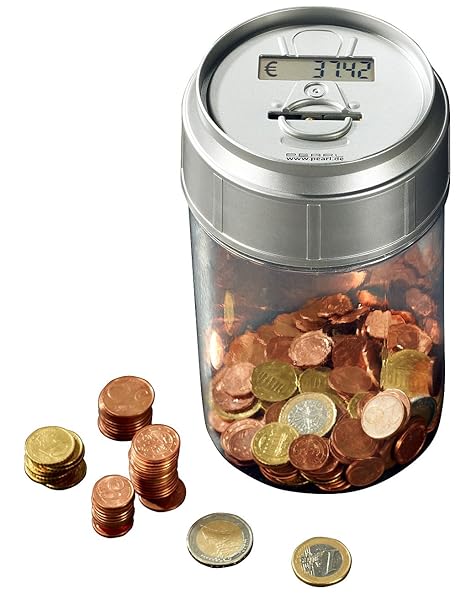 PEARL NC3442 Zählwerk elektronischem Münzzähler (Spardose die mitzählt), klar