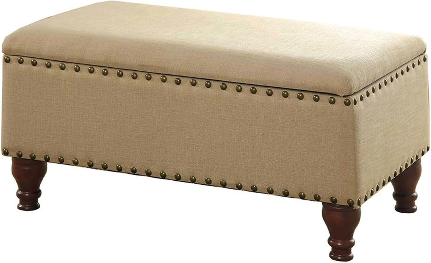 Amazon Com Contemporary Storage Bench Seat Fabric Upholstered Indoor Ottoman For Entryway Bedroom Living Room Nailhead Trim Accent Vanilla Kitchen Dining