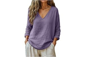 Cotton Linen Shirts for Women Trendy 2026 Summer Tops Dressy Casual Blouse Loose Fit V Neck Boho Tshirt Comfy Tunic
