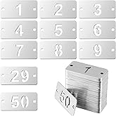 Hicarer Metal Numbered Tags Stainless Steel Number ID Key Tags with Holes Numbered Key Rings Chain (50 Pcs,1-50, Rectangle)