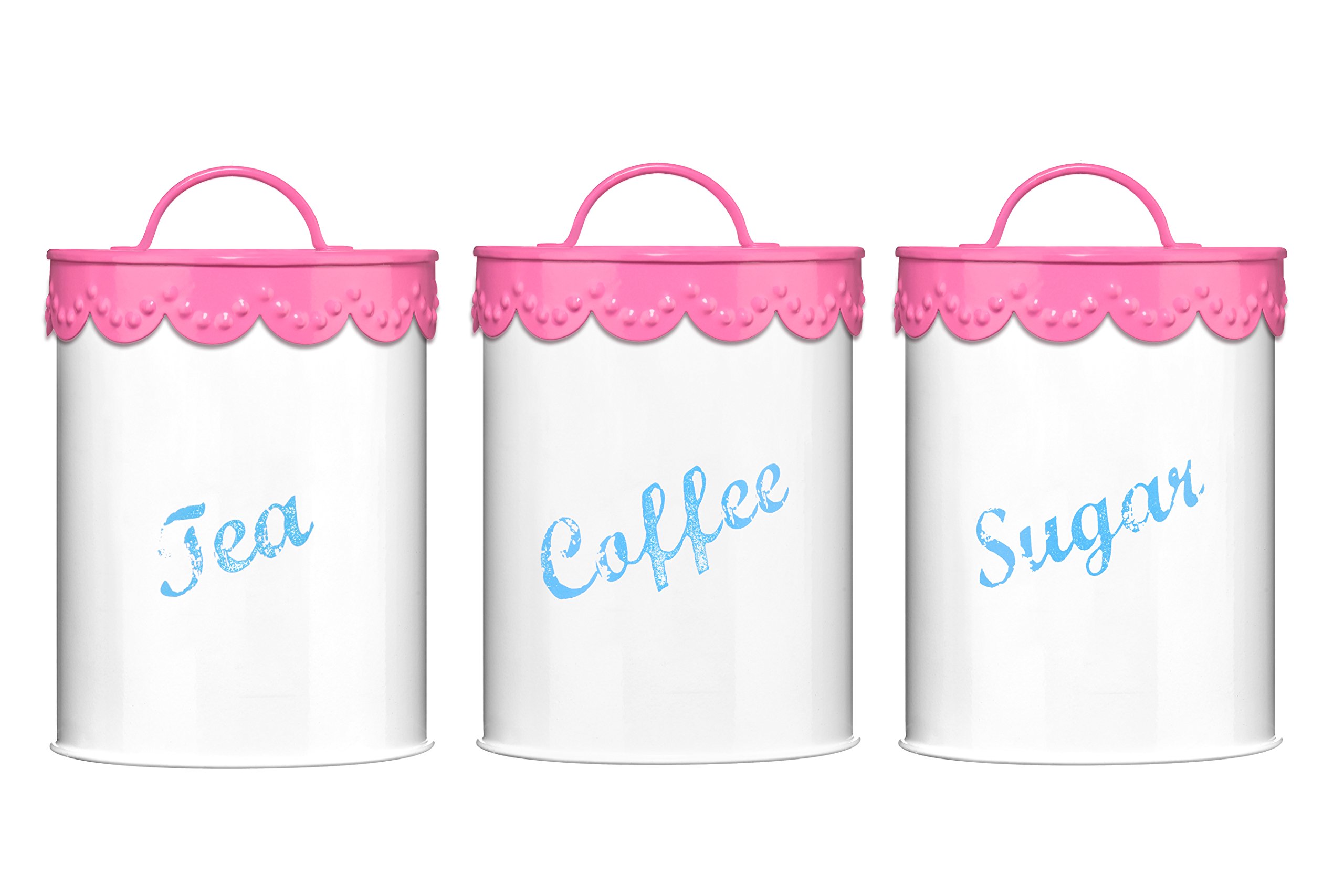 Premier Housewares Lace Tea, Coffee and Sugar Canisters - Set of 3, Pink