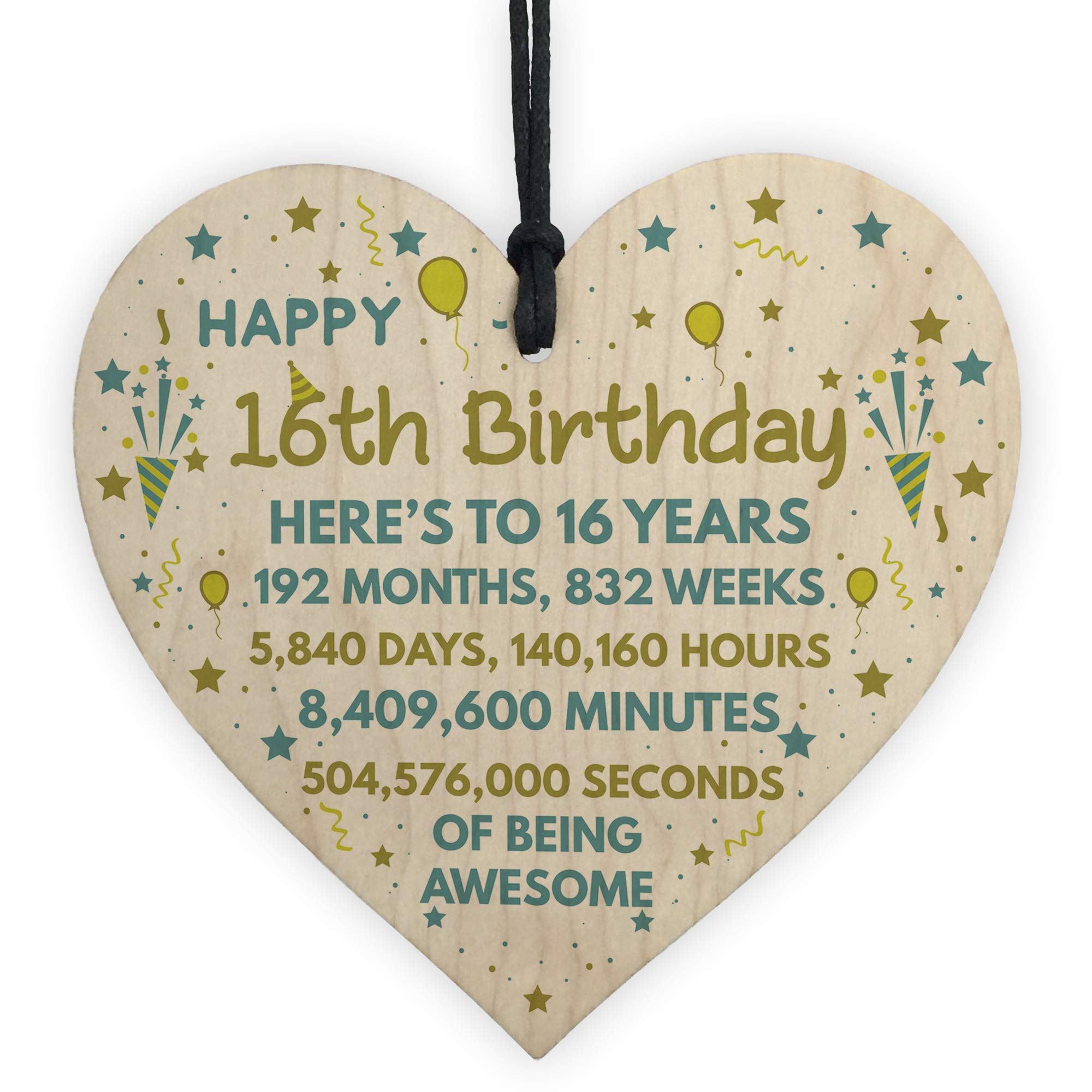 RED OCEAN 16th Birthday Gift For Daughter Son 16th Birthday Card Wooden Heart Keepsake Gift