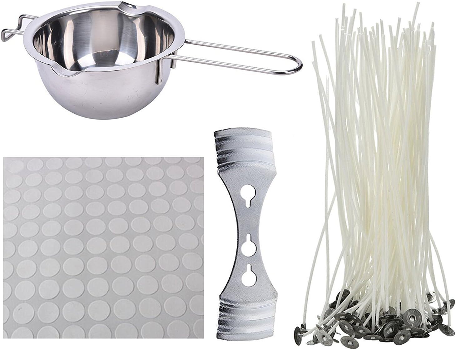 Candle Making Kit Includes Double Boiler Pot 100 Pack Prewaxed Candle Wicks 100 Pack Wick Stickers Dots with Wick Centering Device
