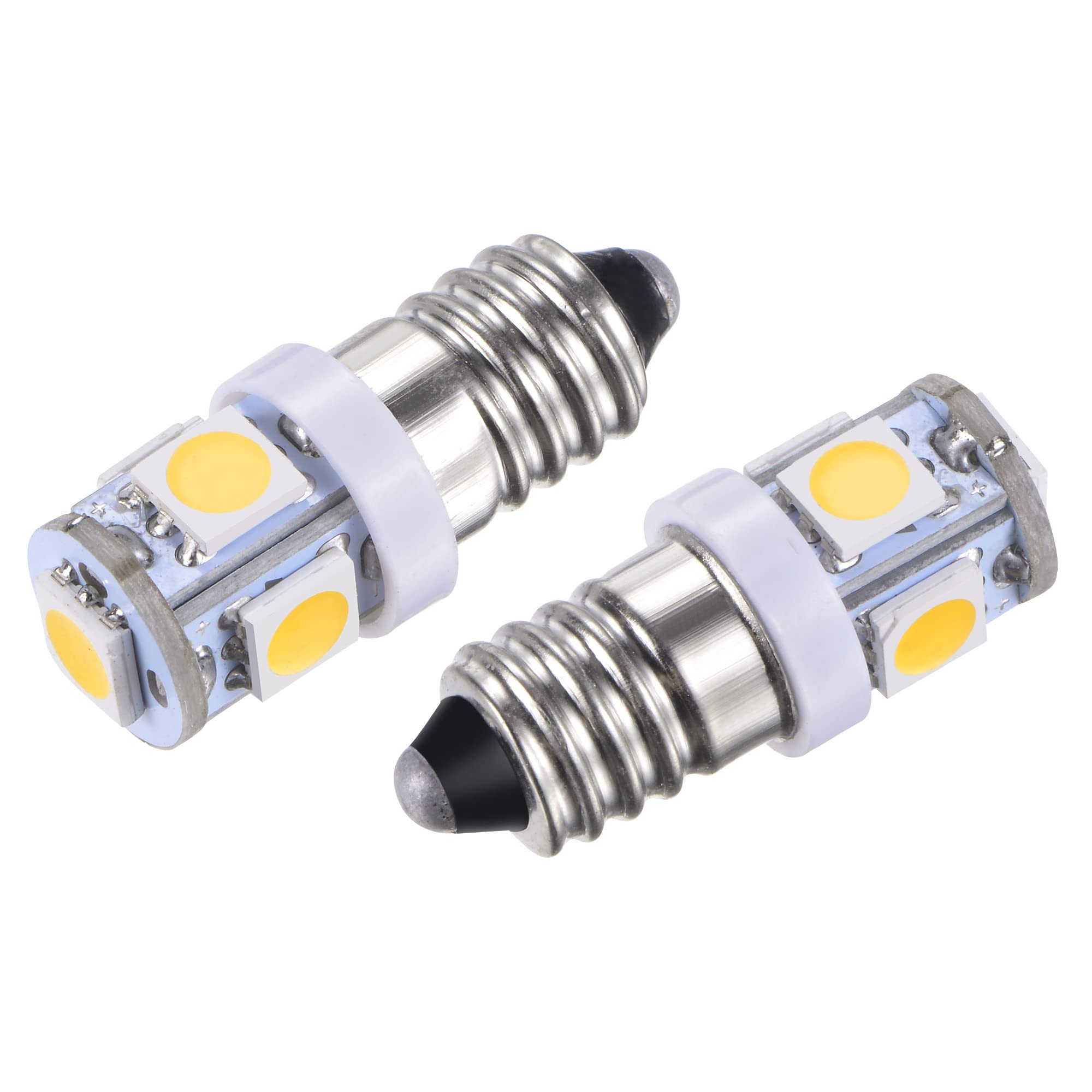 sourcing map E10 Screw Base LED Bulbs 5-5050 DC 12V 1W Mini Lights Interior Lamps, Warm White Pack of 4