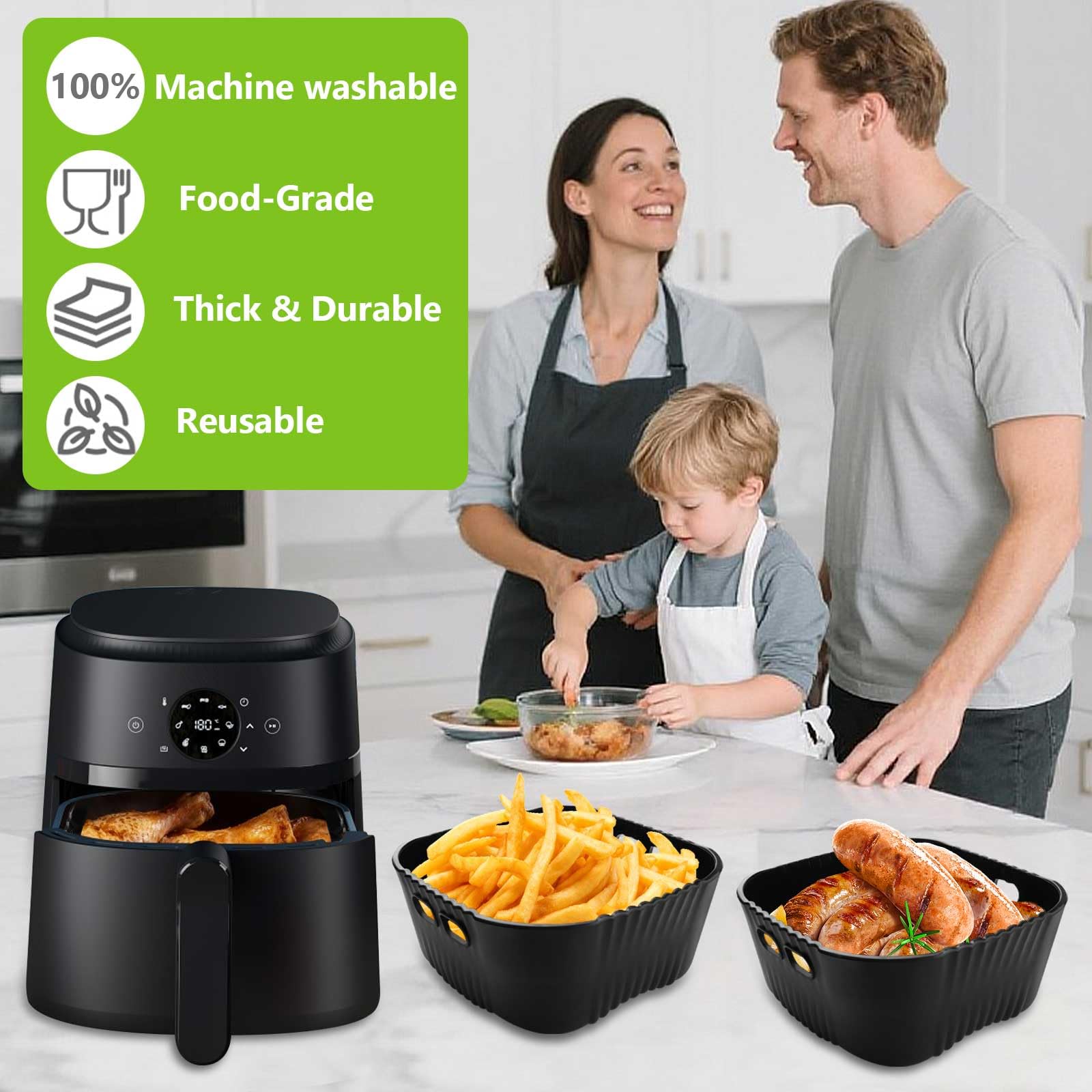 20CM Airfryer Silikonform Zubehör für Philips 2000 Series 4,2L (NA229/00), Russell Hobbs L 4L, COSORI Lite 3.8L, 2 Stück Platin-Silikonform Zubehör für Heißluftfritteusen, Wiederverwendbar 7