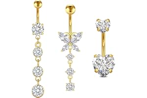 D.Bella Belly Button Ring Dangle 14G Belly Piercing Rings Surgical Steel Belly Button Piercing Butterfly Heart Dangle Belly P