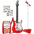 Best Choice Products Kids Electric Musical Guitar Play Set, Toy Guitar Starter Kit Bundle w/ 6 Demo Songs, Whammy Bar, Microphone, Amp, AUX, 2 Sticker Sheets - Red