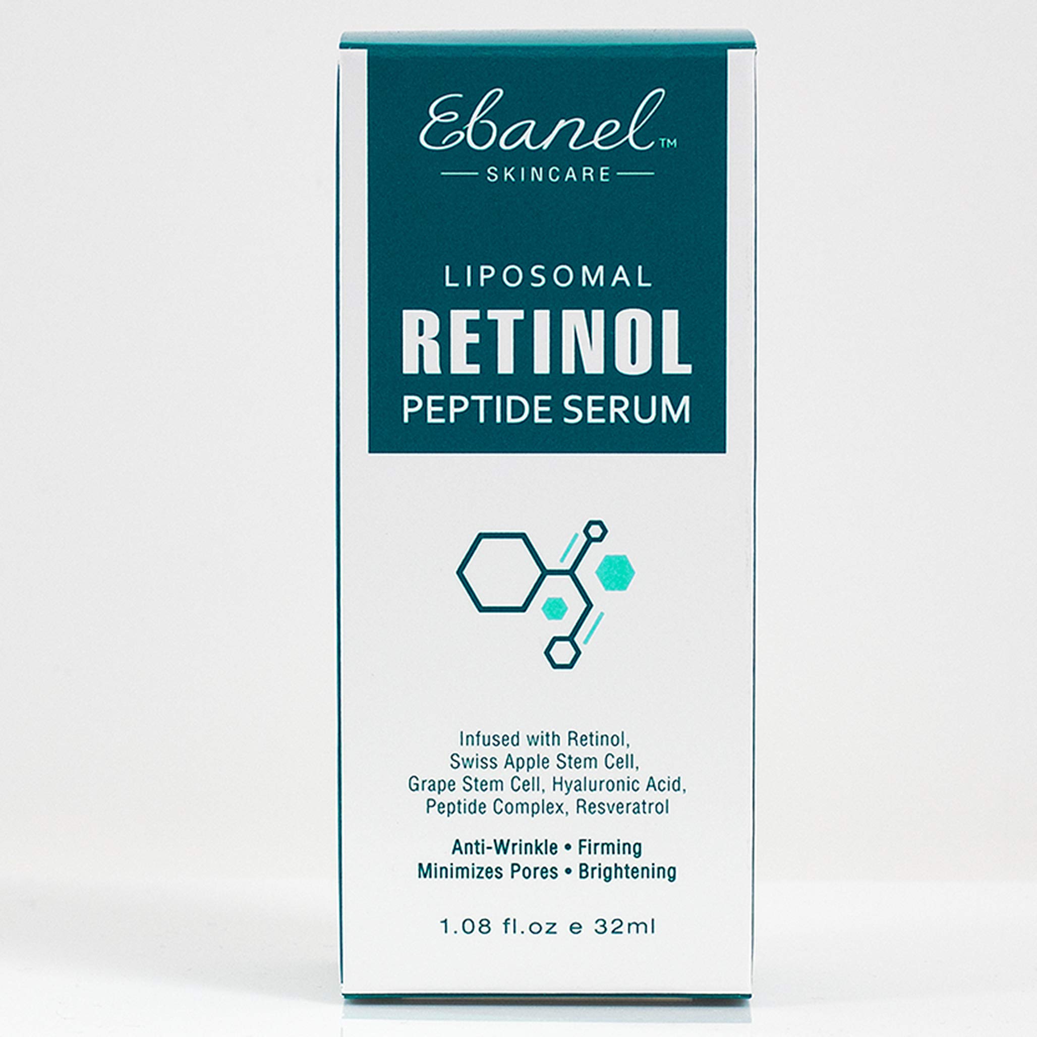 Ebanel Liposomal Retinol Peptide Serum (1.08 Oz / 32ml) - Stem Cell Extracts, Hyaluronic Aid, Peptide Complex, Resveratrol