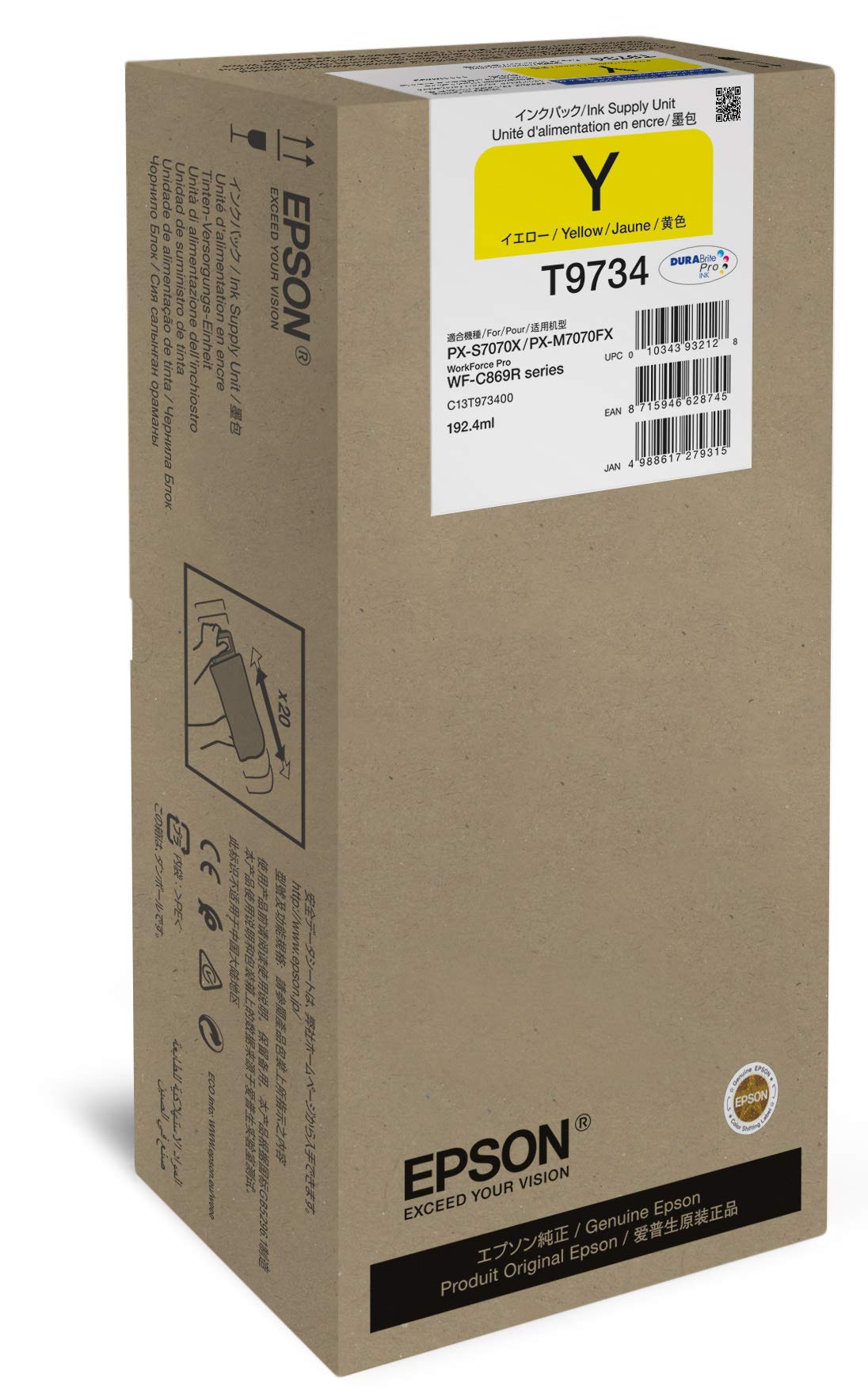 Epson C13T973400 Suitable for WFC869R Ink Yellow XL 192 ml 22,000 Pages