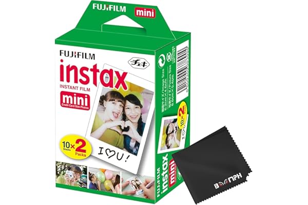 Fujifilm Instax Mini Instant Camera Film: 20 Shoots Total, (10 Sheets x 2) - Capture Memories Anytime, Anywhere - Boomph's Comprehensive Ultimate Performance Cloth Solution for Perfect Picture Quality