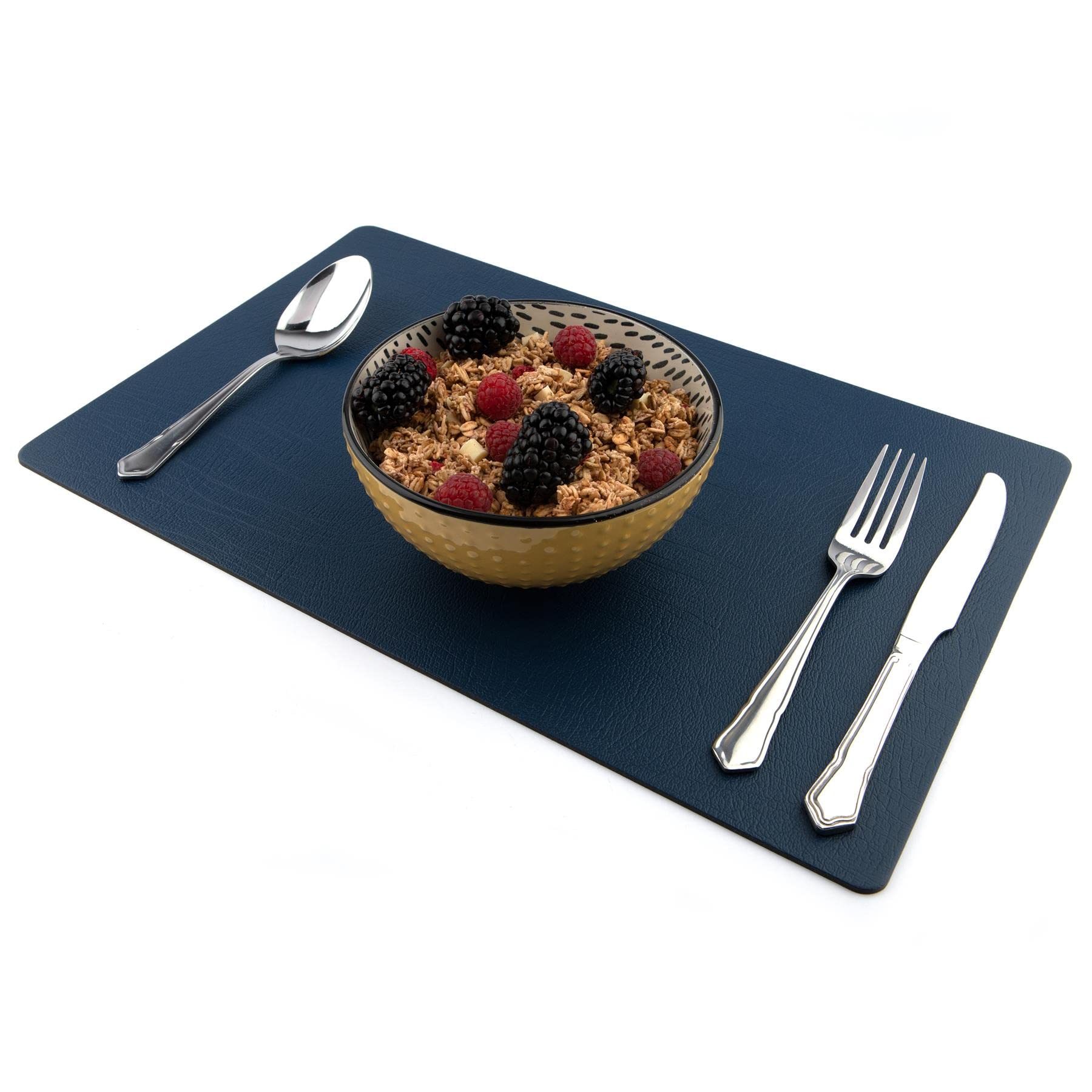 Sets of 4 Large Royal Blue Recycled Leather Placemats (42cm x 26.5cm). Made in The UK by Lara-May.