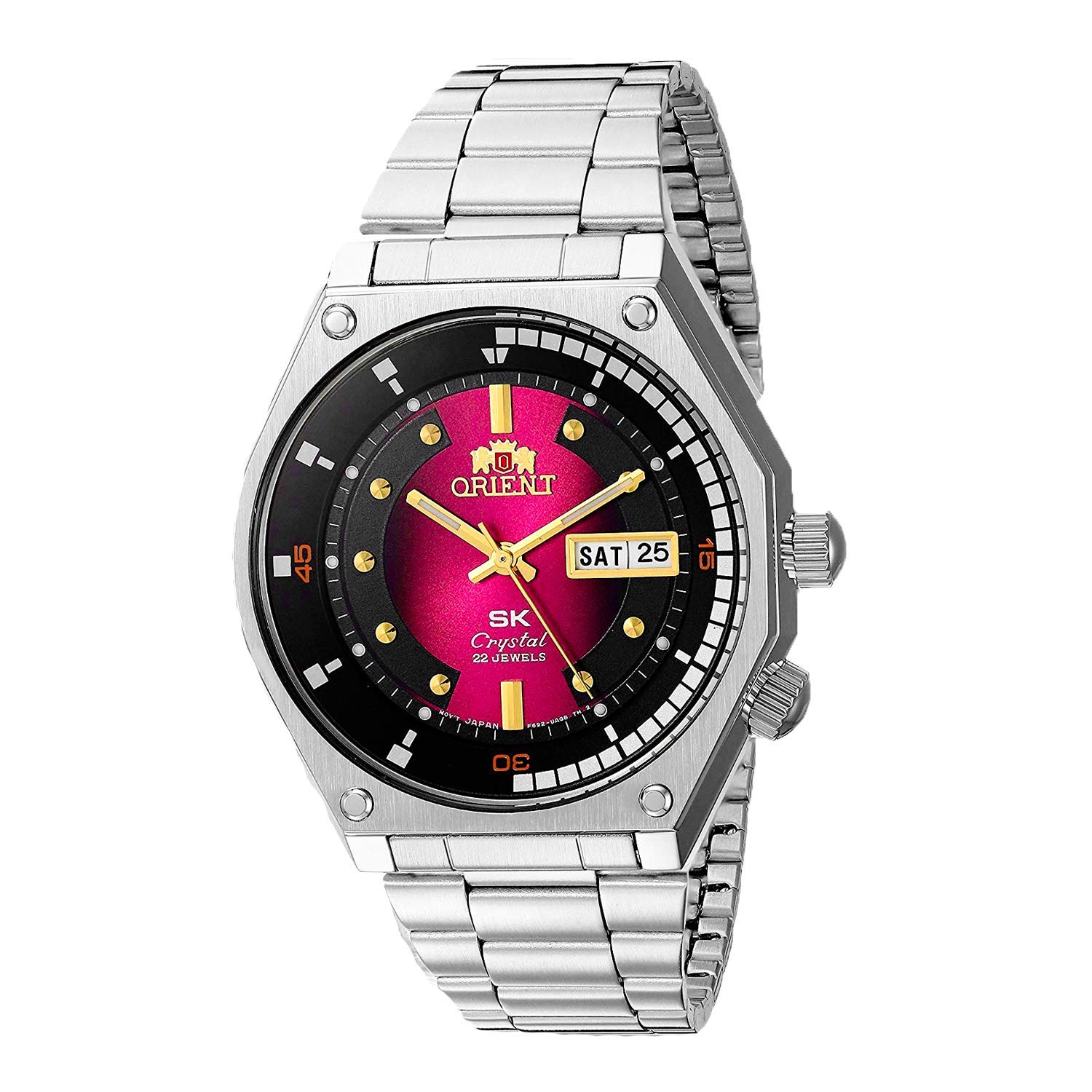 ORIENT Men's 'SK Diver Retro' Japanese Automatic/Hand Winding Stainless Steel Sports Watch, Magenta