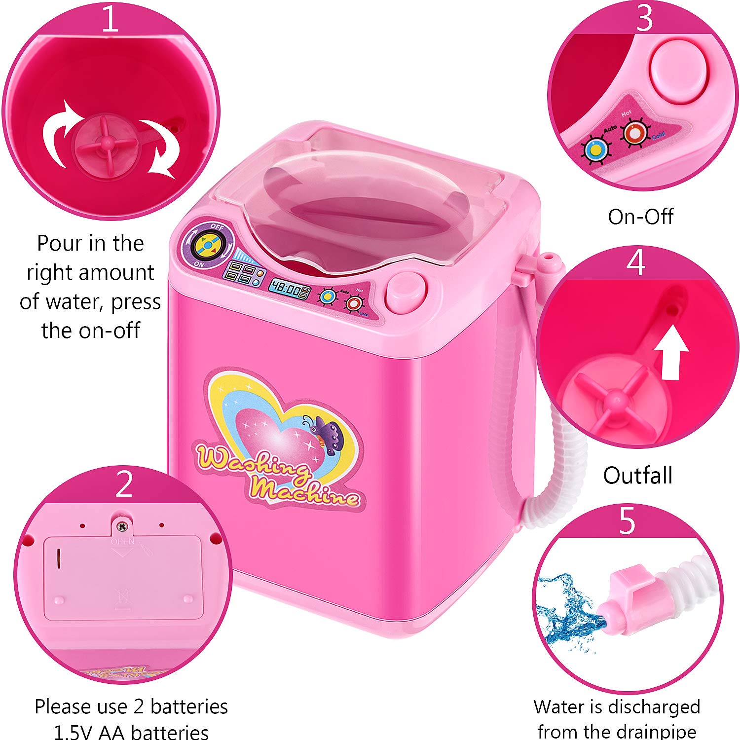Mini Makeup Brush Cleaner Device Plastic Electric Automatic Washing Machine Sponge Cleaning Toy for Girls Ladies: Beauty
