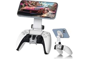 Orzero Magnetic Controller Phone Mount Clip compatible for PS5 Dualsense Controller, Adjustable Mag-Safe holder Accessories for iPhone and Android Phones Remote Stream Gaming - Silver