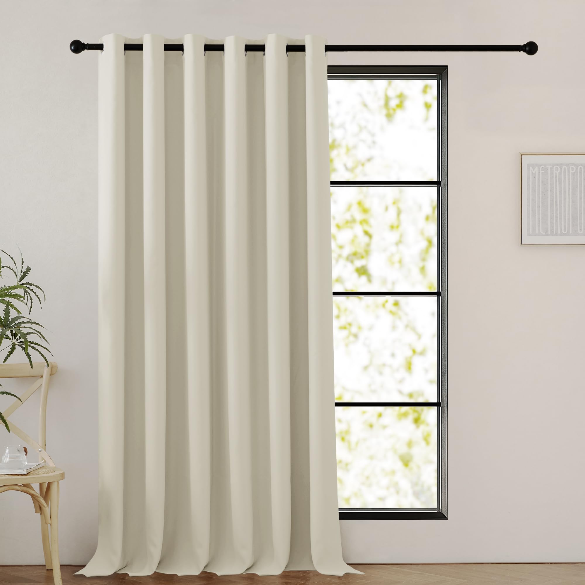 PONY DANCE Blackout Curtain for Bedroom - Hotel Room Divider Curtains Thermal Eyelet Top 90 inch Drop for Living Room Light Blocking Window Covering for Sliding Glass Door, 1 PC, 90x90 in, Light Beige