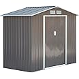 Outsunny 7' x 4' Outdoor Storage Shed, Garden Tool Metal Shed with Foundation Kit, Double Lockable Door, Air Vents and Sloping Roof, for Backyard, Patio, Lawn, Gray