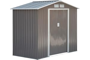 Outsunny 7' x 4' Outdoor Storage Shed, Garden Tool Metal Shed with Foundation Kit, Double Lockable Door, Air Vents and Sloping Roof, for Backyard, Patio, Lawn, Gray