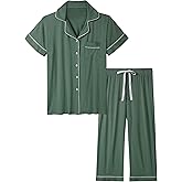 Joyaria Women Capri Pajamas Set Bamboo Viscose Pjs Short Sleeve Button Down Sleepwear