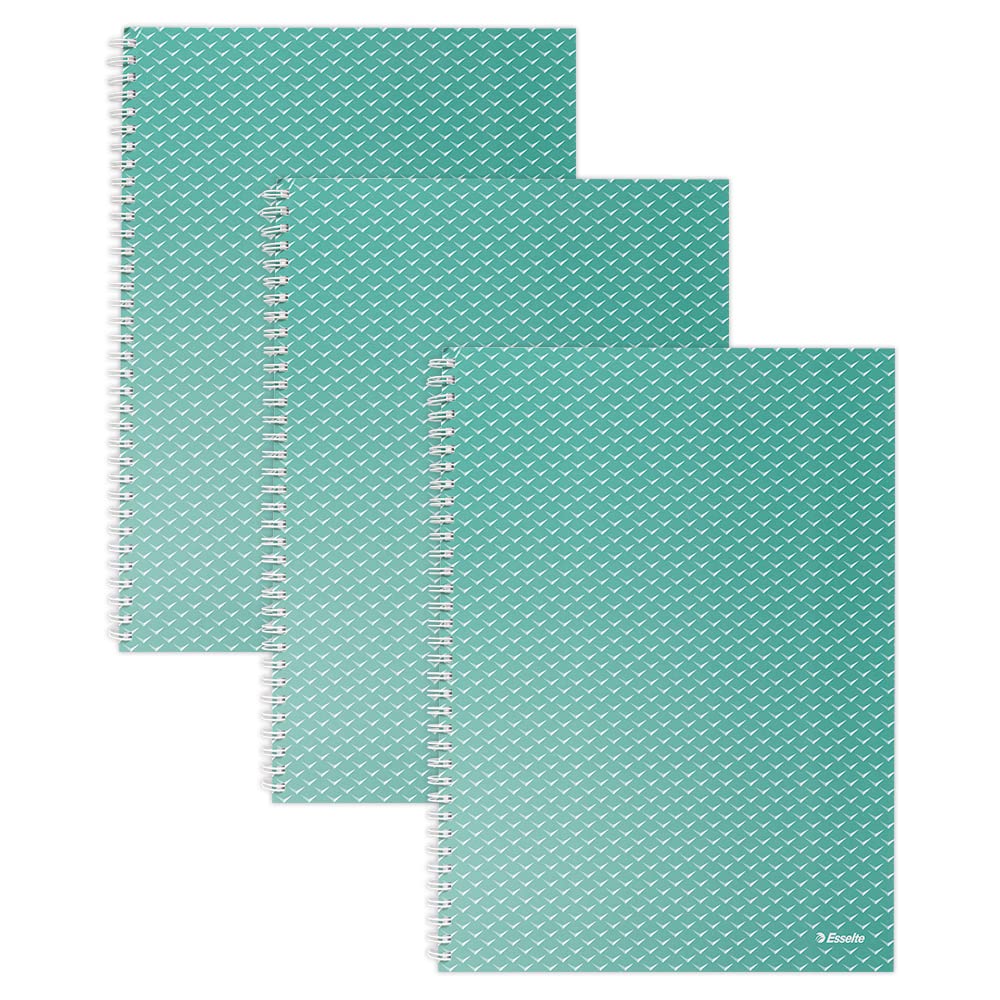 Esselte A4 Notebook Ruled, 100 Sheets/200 Pages, Wirebound Writing Pad, Home, School, Office Use, 80gsm FSC Certified Paper, Embossed Pattern, Colour’Breeze Range, Green, Pack Of 3, 628627