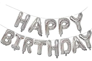 KALOR Silver Happy Birthday Balloons Banner, 16 Inch Mylar Foil Letters Balloon Sign for Birthday Party Decorations Photo Booth Backdrop