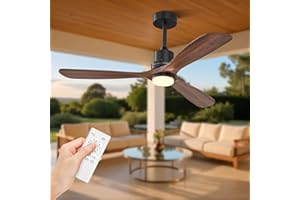 Obabala 52" Ceiling Fans with Light Remote Control Outdoor Wood Ceiling Fans with LIght for patios Noiseless Reversible DC Motor