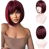 Aida ble Bob Wigs with Bangs Burgundy Wig for Women Wine Red Wig Short Straight Wig Heat Resistant Fiber Synthetic Wig Halloween Cosplay 99J Colorful Wigs Party wigs