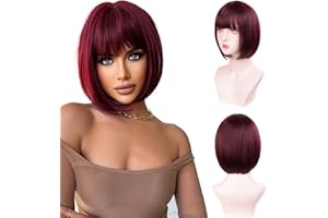 Aida ble Bob Wigs with Bangs Burgundy Wig for Women Wine Red Wig Short Straight Wig Heat Resistant Fiber Synthetic Wig Halloween Cosplay 99J Colorful Wigs Party wigs