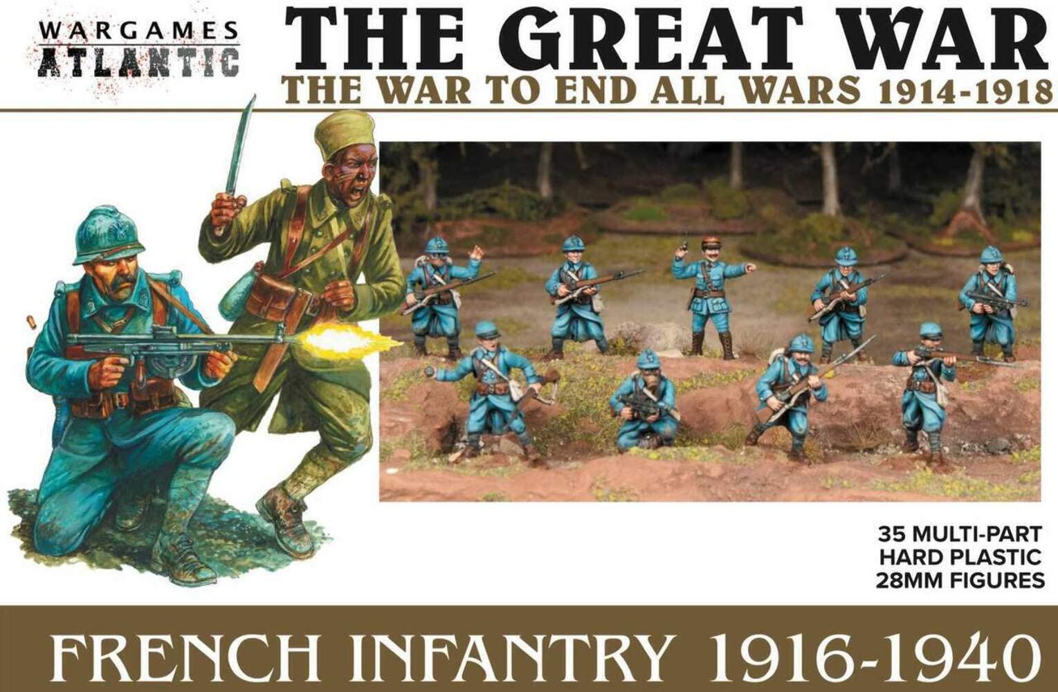 Wargames Atlantic The Great War - French Infantry 1916-40 (35 Figures) Multi-Part Hard Plastic (HIGH Impact POLYSTYRENE) 28MM Figures……