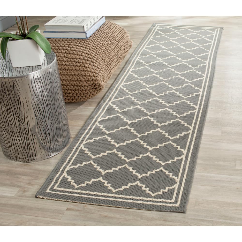 Safavieh Trellis Indoor/Outdoor Woven Runner Area Rug, Courtyard Collection, CY6889, in Grey / Beige, 69 X 244 cm for Garden, Patio or Any Outdoor Space