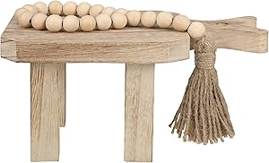 2 Pieces Rectangle Wood Pedestal Decorative Display Pedestal Wood Plant Riser Stand and Wooden Bead Garland Rustic Tassels Bead Pendant Farmhouse Prayer Bead for Lawn Garden Indoor Outdoor Decor