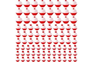 Woozettn 100 Pcs Fishing Float,Hard ABS Fishing Bobbers,Red and White Bobbers,Push Button Round Buoy Floats for Fishing Tackle Accessories,0.75/1/1.5 Inch