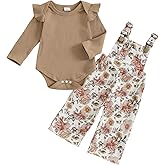 Lucikamy Newborn Baby Girl Fall Outfits Ribbed Long Sleeve Rompers Suspender Overalls Pants Sets Infant 2Pcs Clothes