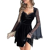 GothDark Gothic Dress Black Velvet Sweetheart Neckline Lace Trim High Waist Romantic Vintage Halloween Mini Dresses