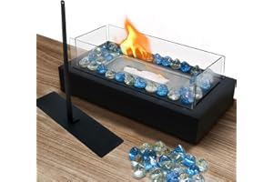 BIOTOLOT Tabletop Fire Pit- Rectangle Table Fireplace with Fire Pit Glass for Dinner，Decorative Indoor Fire Pit Tabletop, Smores Maker Kit,Small Fire Pit for Home Decor Balcony Patio Housewarming Gift