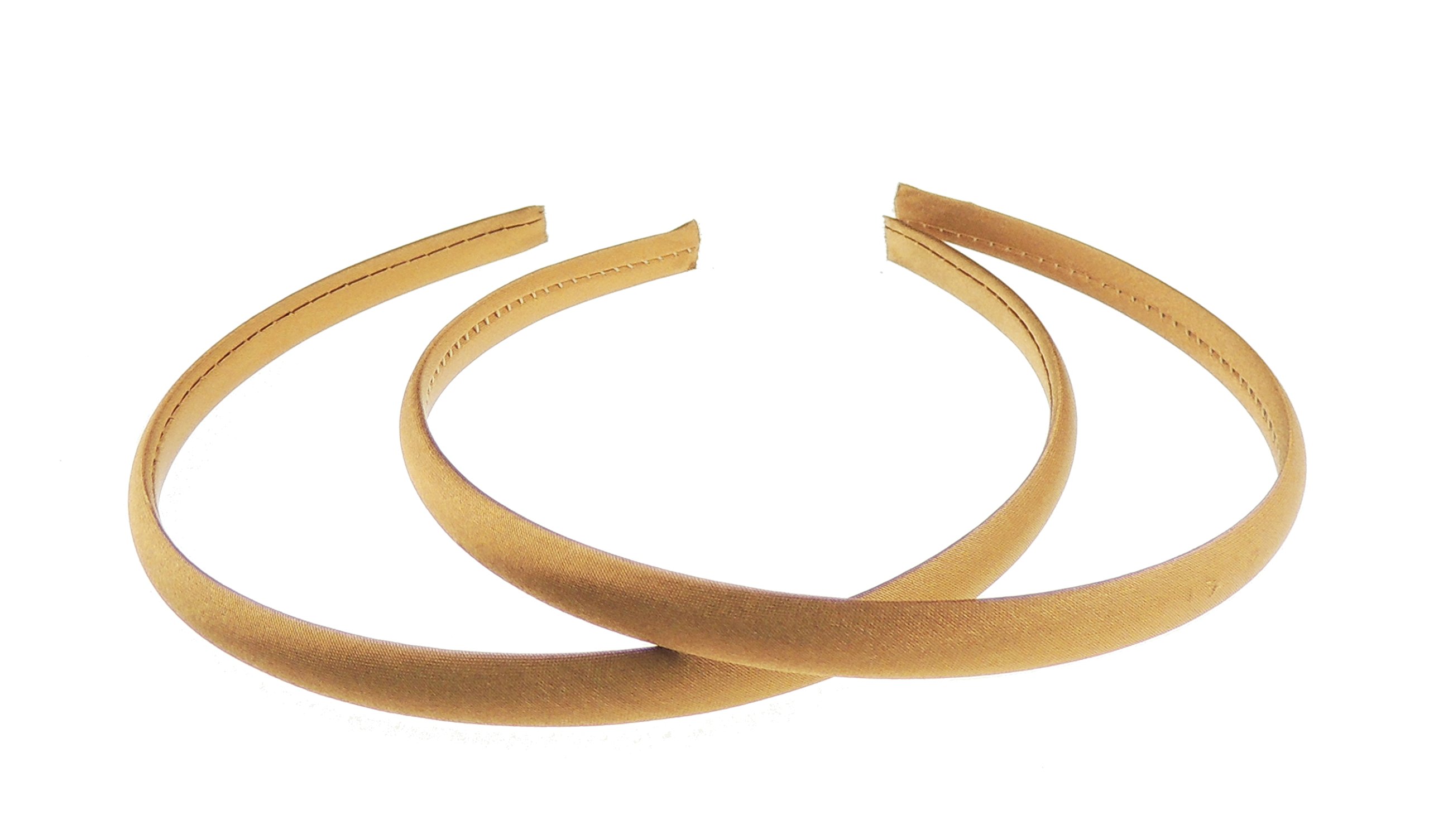 Pair of 2 Slim Thin 1cm Satin Covered Teens Girls Bridesmaid Basic Party Satin Plain DIY Alice Headband Hairband Head Hair Band Kids School Uniform (Copper, One Size) — image 1