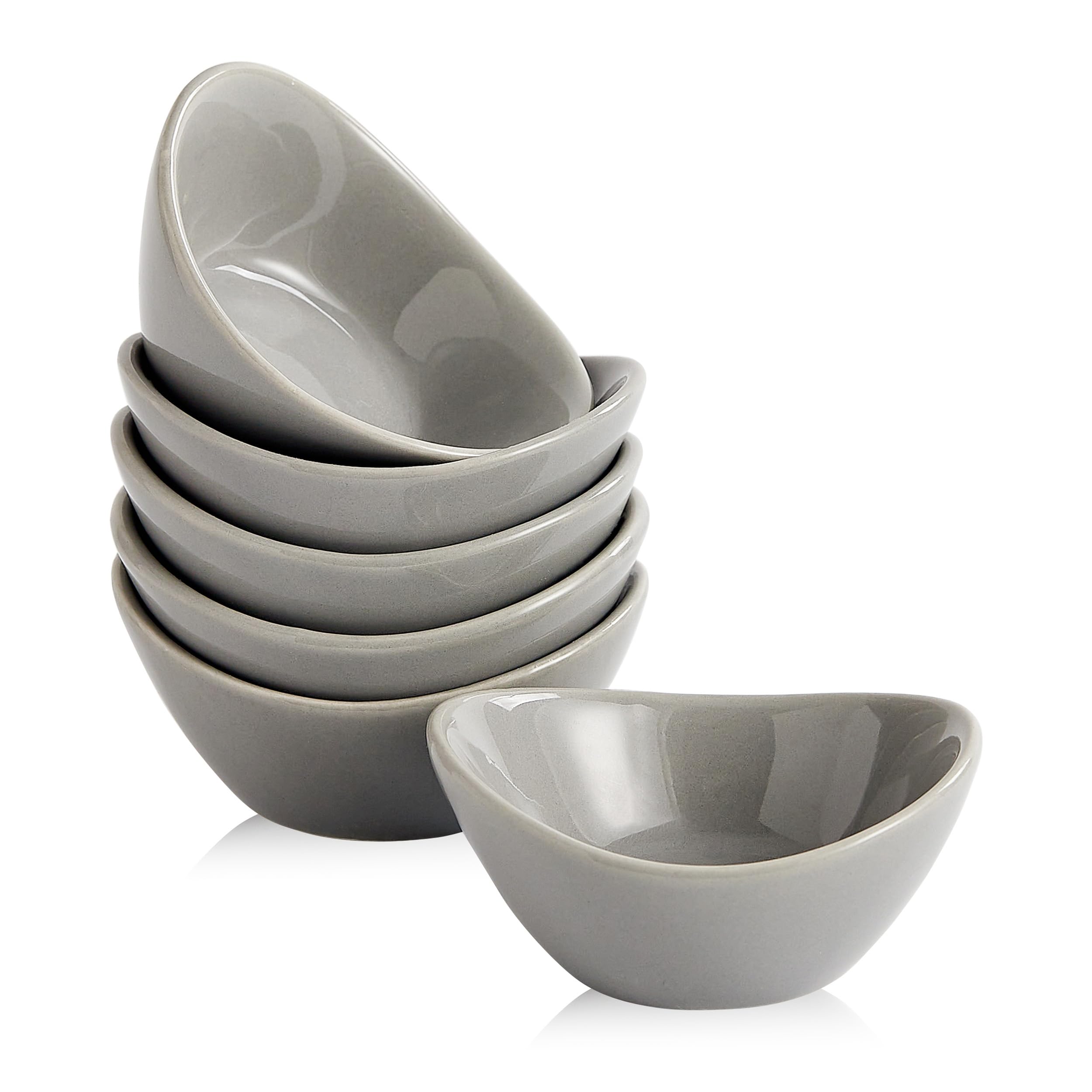 Swuut Ceramic Dipping Bowls Set of 6,1.5 Oz White Dip Pinch Bowl,Soy Sauce Dishes,Mini Bowls for Charcuterie Board Sushi,Tomato Sauce,BBQ and Party Supplies(Grey)