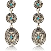 Western Earrings for Women Handmade Vintage Silver Antique Oval Turquoise Dangle Earrings Western Country Concert Outfits Jewelry Gift