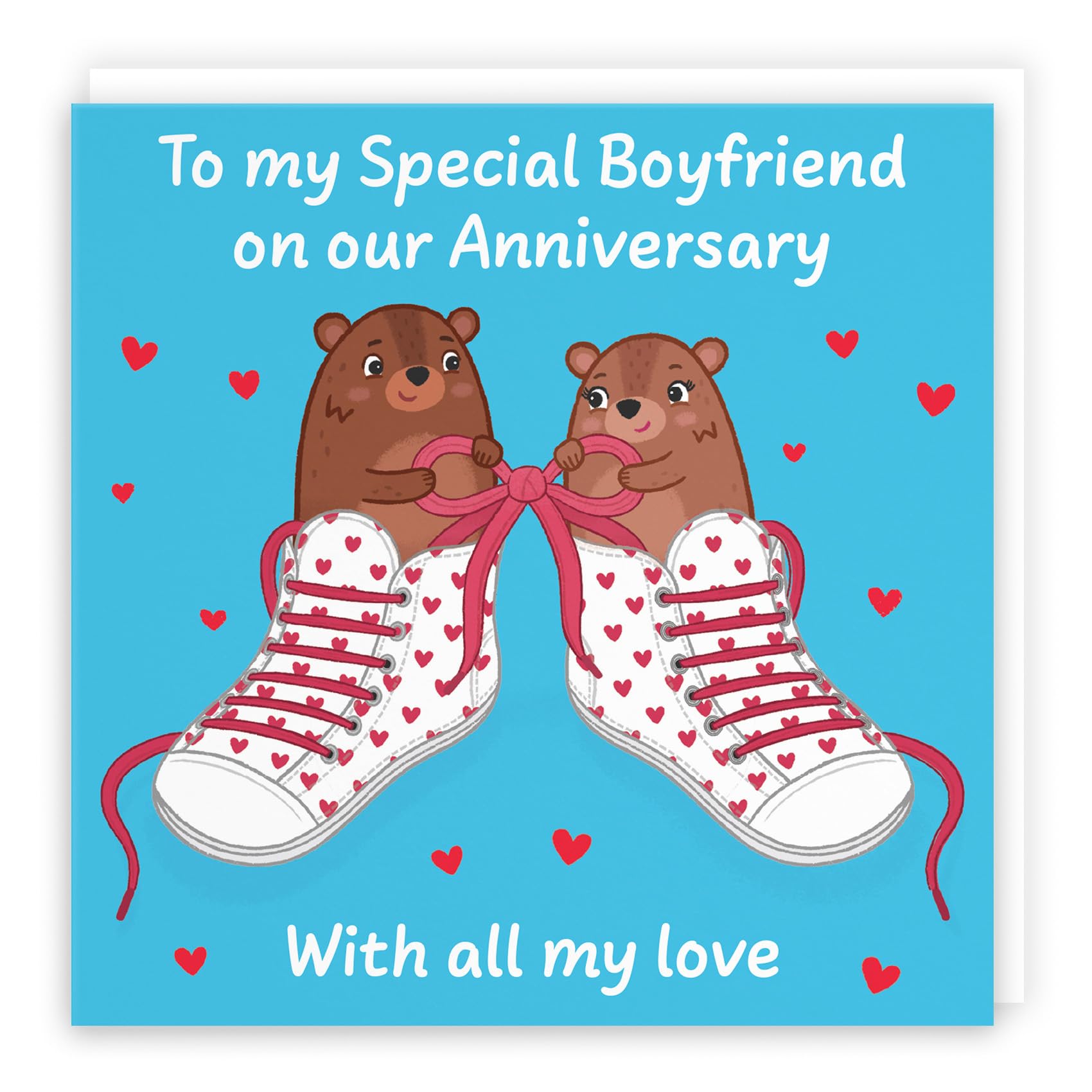 Hunts England - Cute Love Laces Boyfriend Anniversary Card - Fun Bears Anniversary Card - Love Story Collection