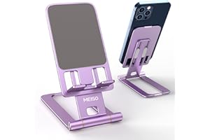 MEISO Foldable Aluminum Desktop Phone Stand, Portable Phone Stand, Adjustable Height Phone Holder, Cellphone Cradle Compatible with iPhone Pro/Max/Mini, Galaxy, Pixel Smartphone (Lilac Purple)