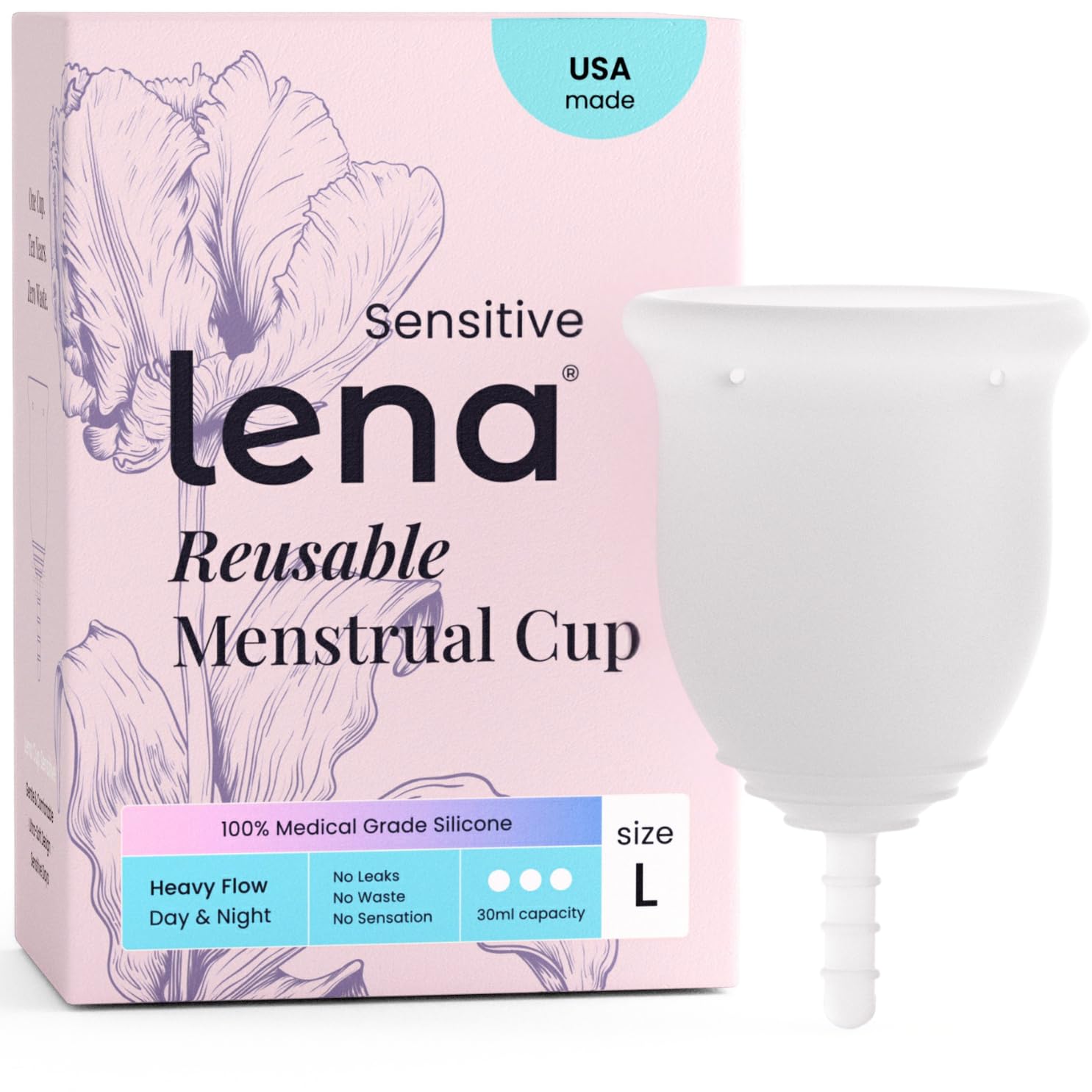 Lena Sensitive Menstrual Cup – Ultra-Soft Silicone Period Cup for Sensitive Users, Gentle Leak-Resistant Design, Reusable 12-Hour Protection - Clear, Large