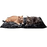 Furhaven ThermaNAP Self-Warming Cat Bed for Indoor Cats & Large/Medium Dogs, Washable & Reflects Body Heat - Quilted Faux Fur Reflective Bed Mat - Black, Large