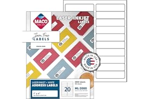 MACO Laser/Ink Jet White Address Labels, 1 x 4 Inches, 20 Per Sheet, 2000 Per Box (ML-2000)