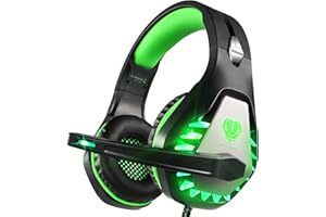 Awinnasey Gaming Headset with Microphone for PC PS4 Headset Xbox One Headset Over Ear Headset for PS5 Switch Noise Cancelling Headphones with Mic & LED Lights for Kids Adults Green