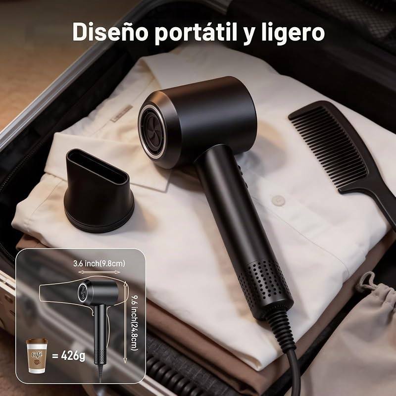 Secador Pelo Profesional Iónico con Difusor y Boquilla, Pantalla Digital