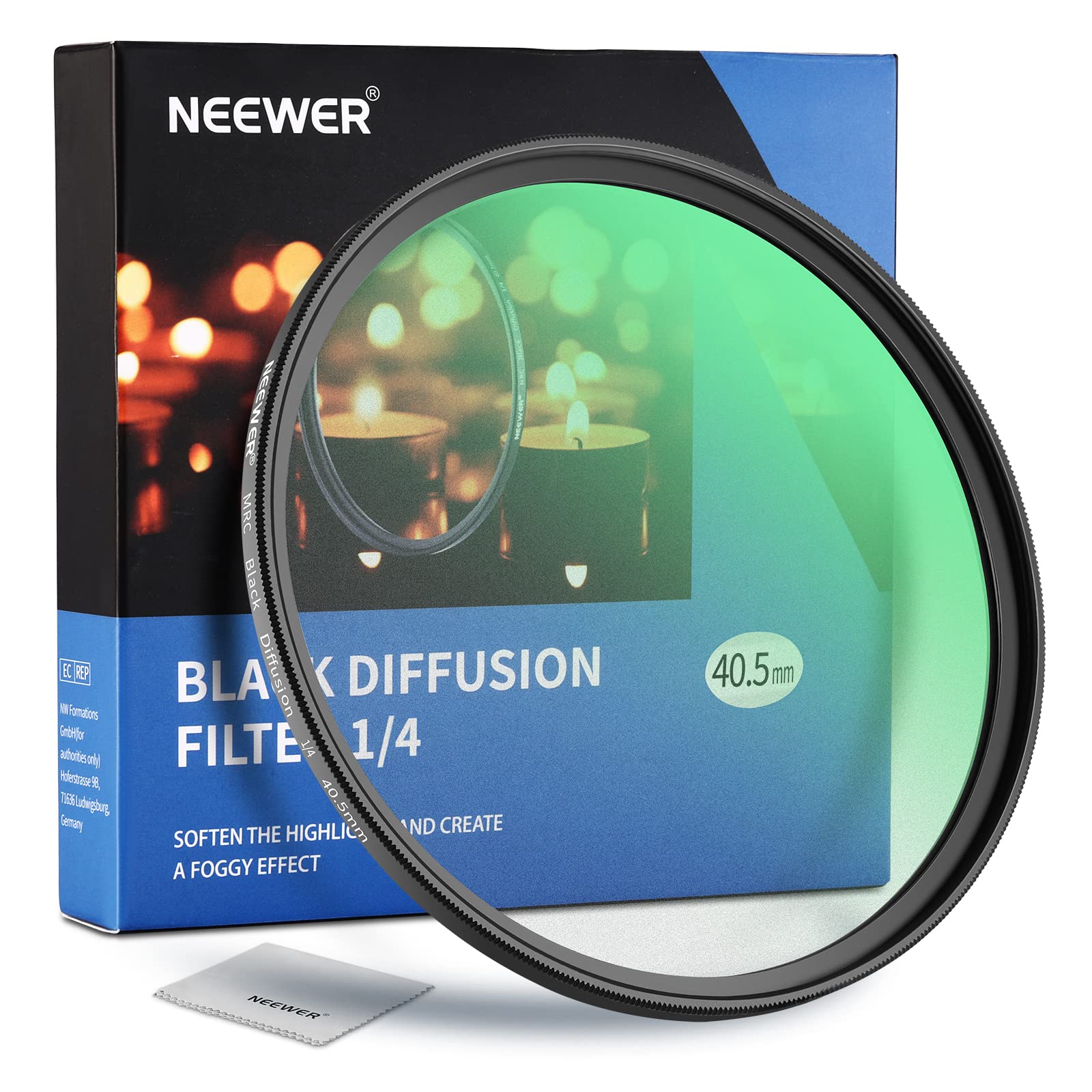 NEEWER 37mm Black Diffusion 1/4 Filter Dreamy Cinematic Effect Filter Ultra Slim Water Repellent Scratch Resistant HD Optical Glass, 30 Layers Nano Coatings for Video/Vlog/Portrait Photography