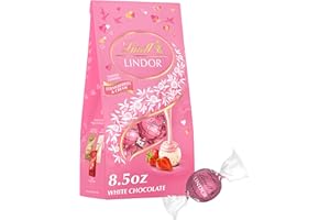 Lindt LINDOR Strawberries and Cream White Chocolate Candy Truffles, Valentine's Day White Chocolate with Strawberries and Cream White Truffle Filling, 8.5 oz. Bag